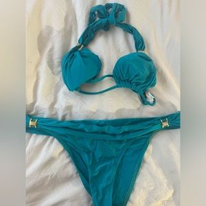 Vix Paula Hermanny cheeky Brazilian bikini set / 24k gold plated logo.